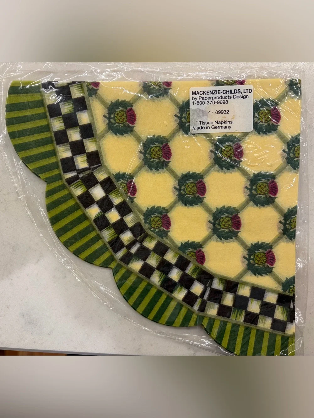 NWT McKenzie Childs Thistle Pattern Scalloped Paper Napkins - Set of 15